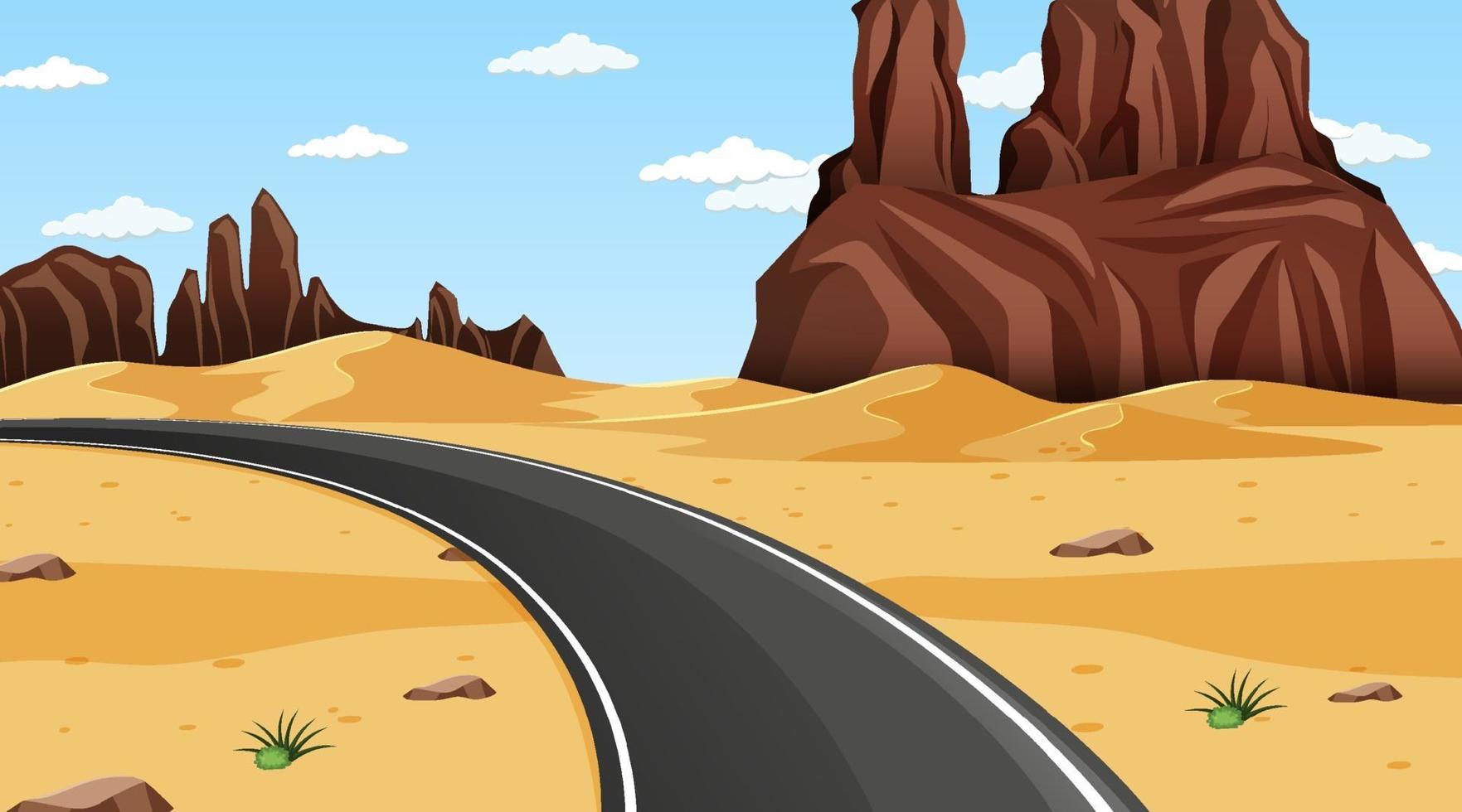 paesaggio della foresta desertica in scena diurna con una lunga strada vettore