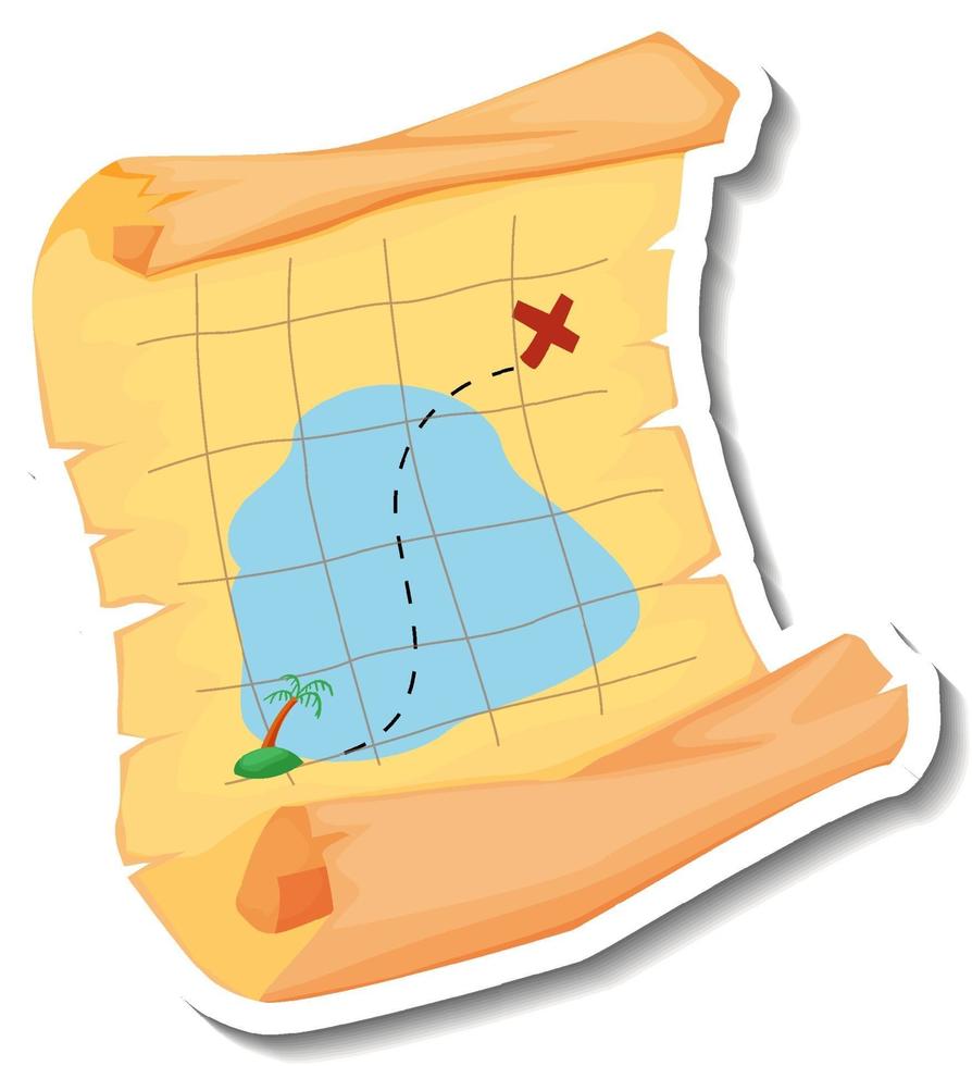 modello di adesivo con mappa del tesoro dei pirati isolata vettore