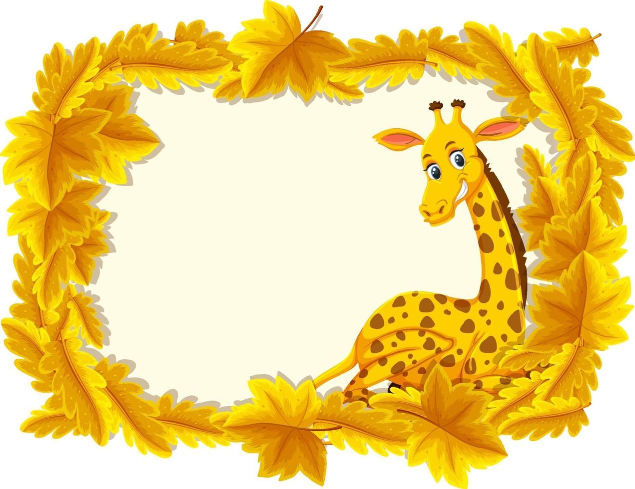 modello di banner foglie gialle con personaggio dei cartoni animati giraffa vettore