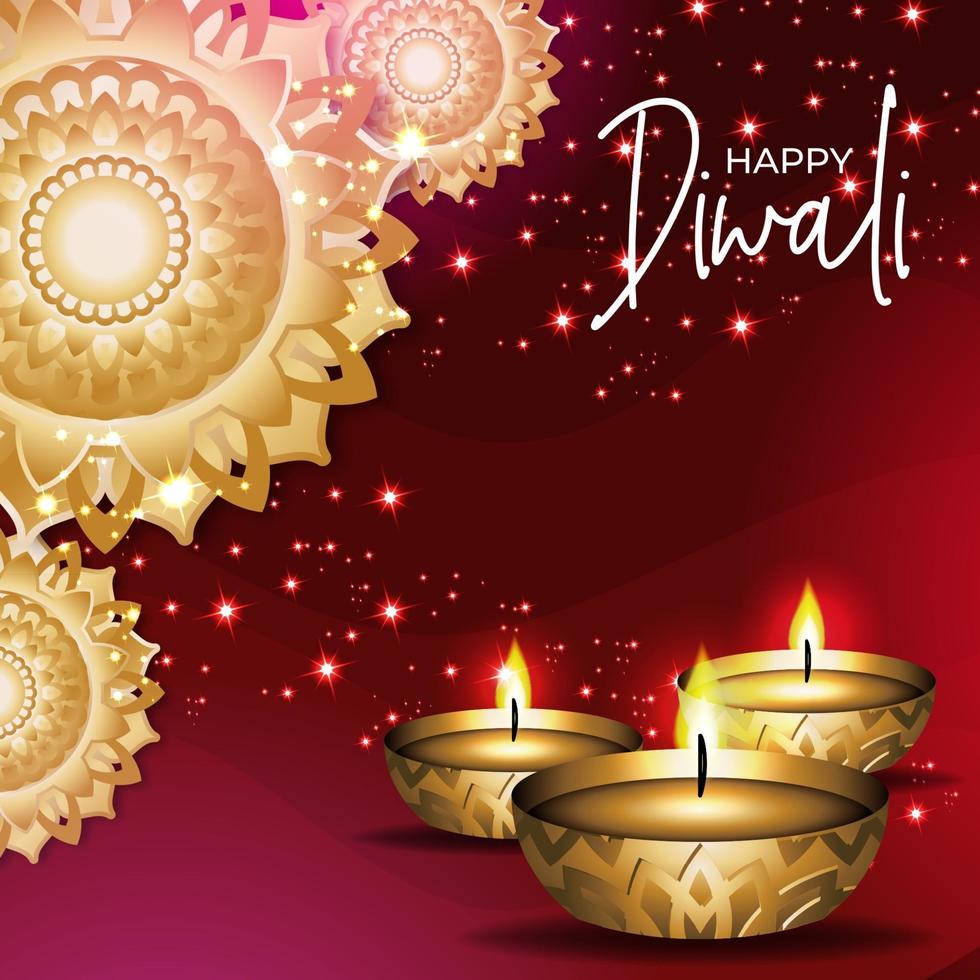 mandala d'oro per il biglietto di diwali felice vettore