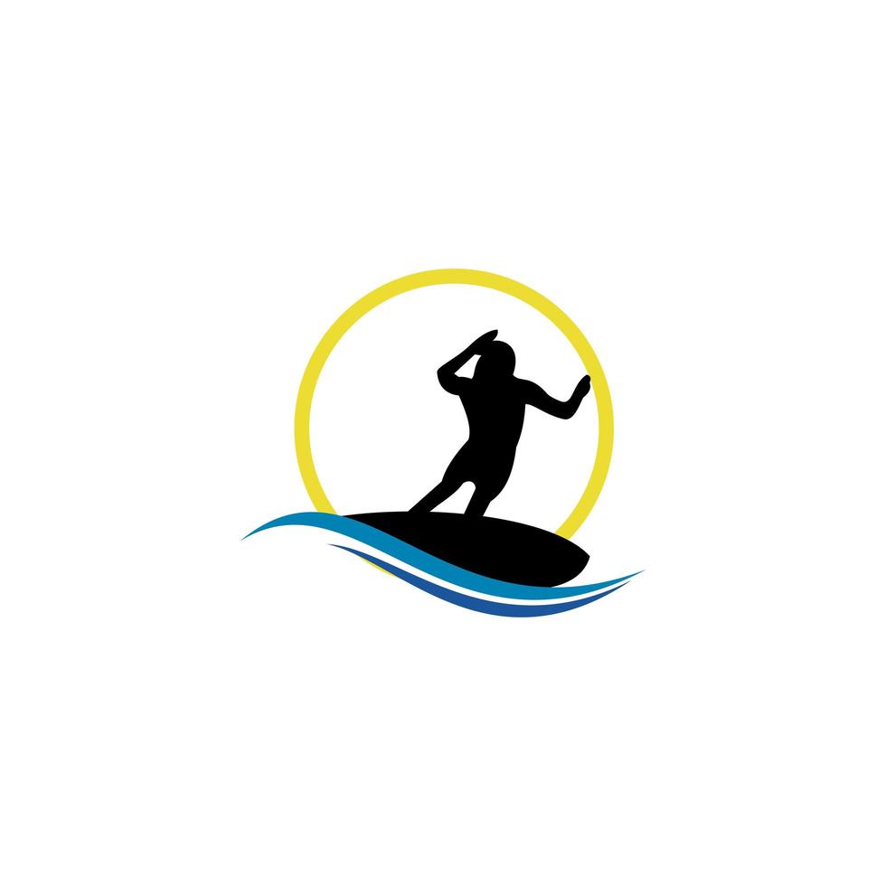 modello di logo di surf, vettore di progettazione di sport acquatici.