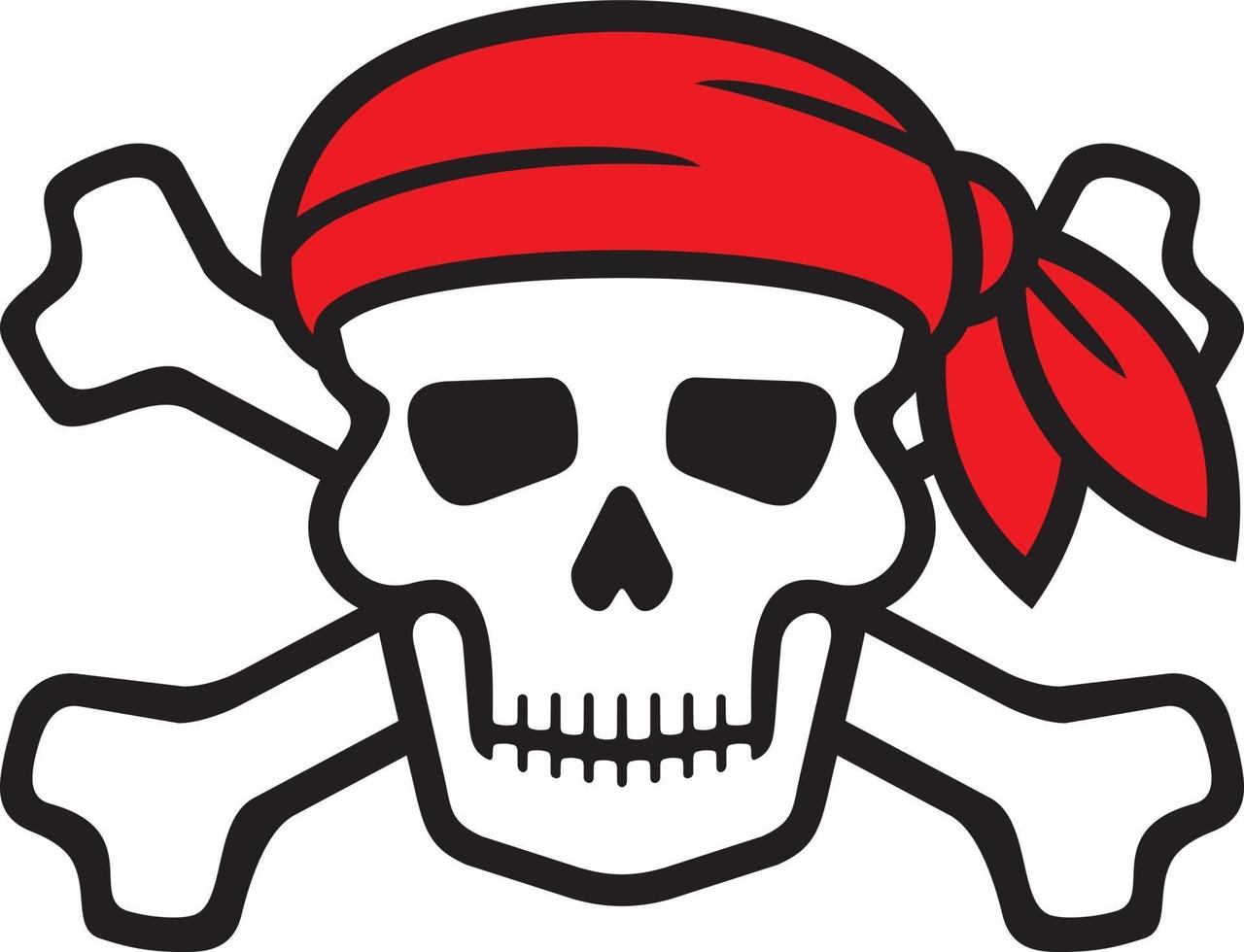 teschio pirata bandana rossa e ossa vettore