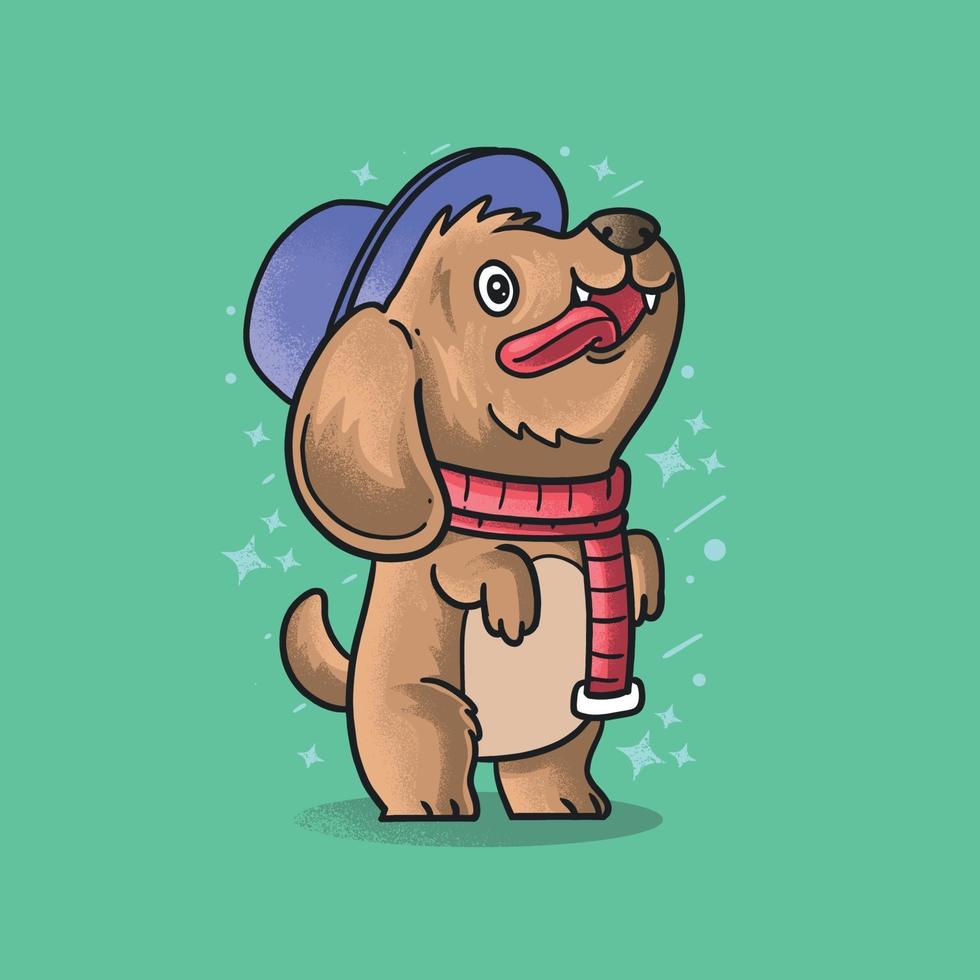 cagnolino indossa cappello e scialle illustrazione vettoriale grunge style