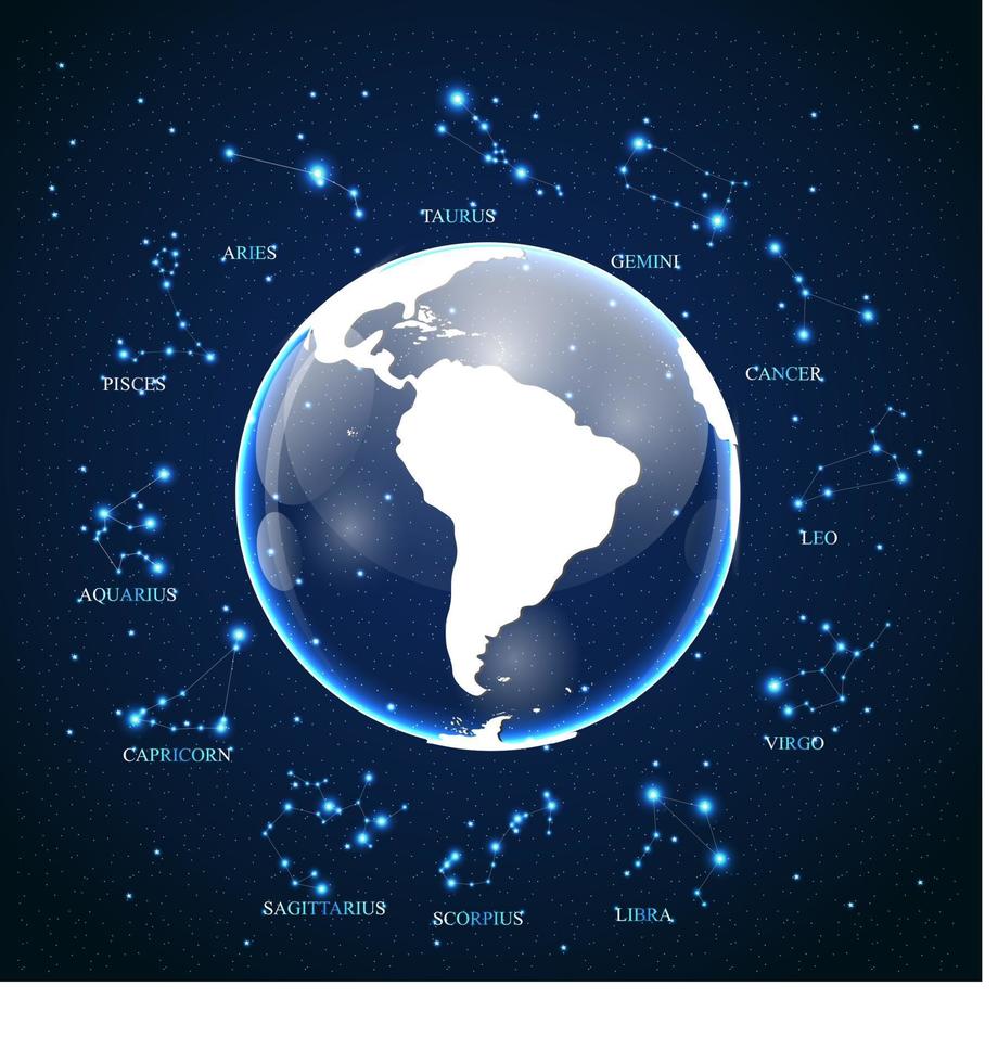 vettore dei segni zodiacali sullo sfondo del cielo cosmico