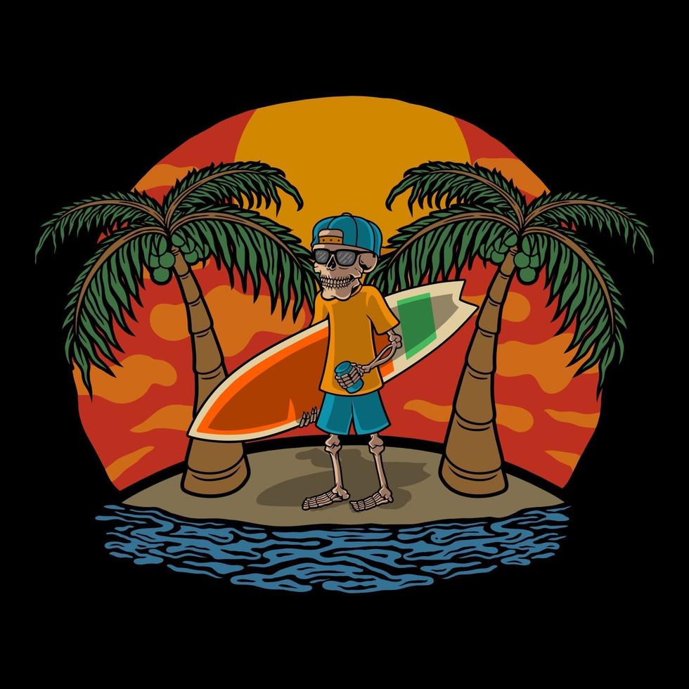 illustrazione teschio surf e spiaggia premium vector