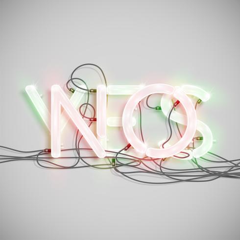 Carattere di parola realistica fatta da font al neon, illustrazione vettoriale