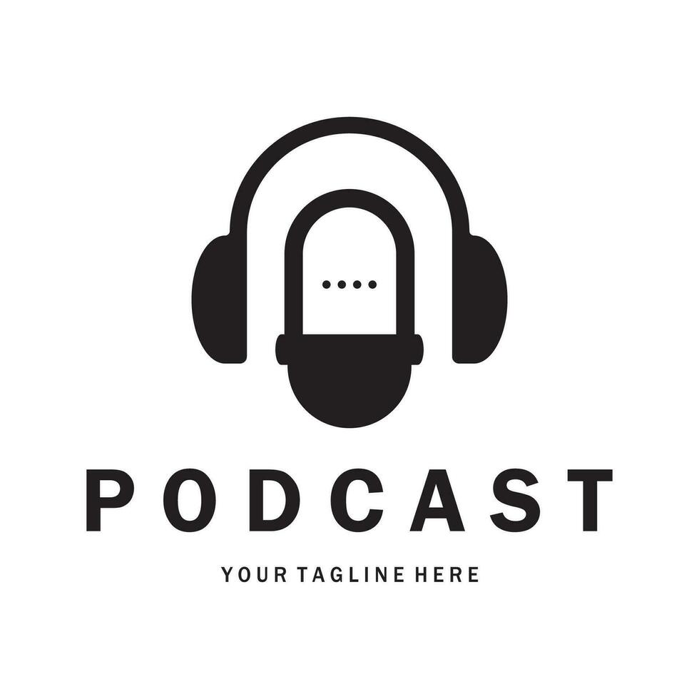 Podcast logo con microfono e auricolare Audio, Radio onde. per studio, parlare mostrare, Chiacchierare, informazione condivisione, colloquio, multimedia e ragnatela. vettore