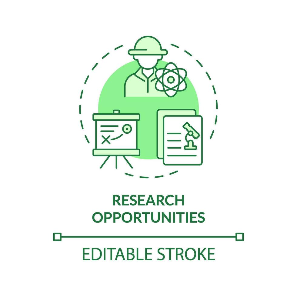 ricerca opportunità verde concetto icona. Università alunno. agricolo scienza. Università programma. laboratorio scienziato. il giro forma linea illustrazione. astratto idea. grafico design. facile per uso vettore