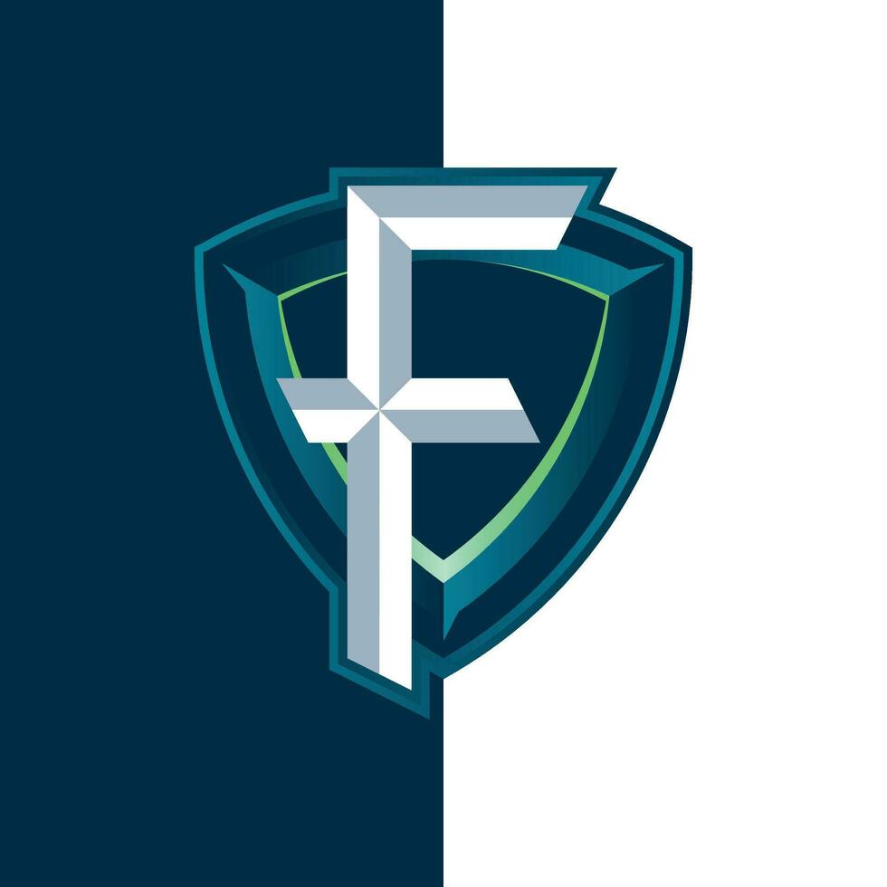 lettera f esports scudo logo vettore