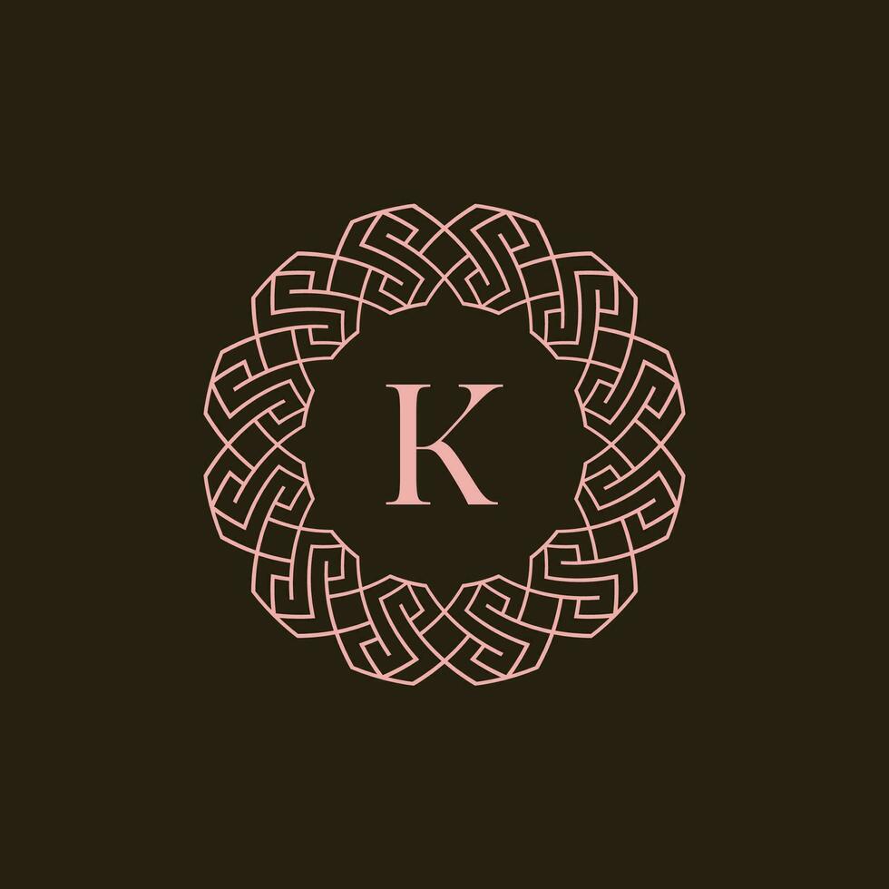 iniziale lettera K ornamentale confine cerchio telaio logo vettore