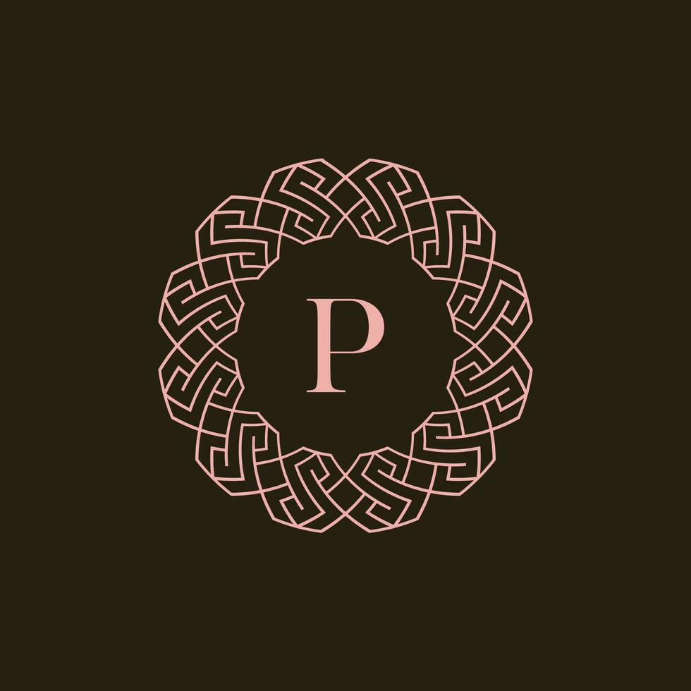 iniziale lettera p ornamentale confine cerchio telaio logo vettore