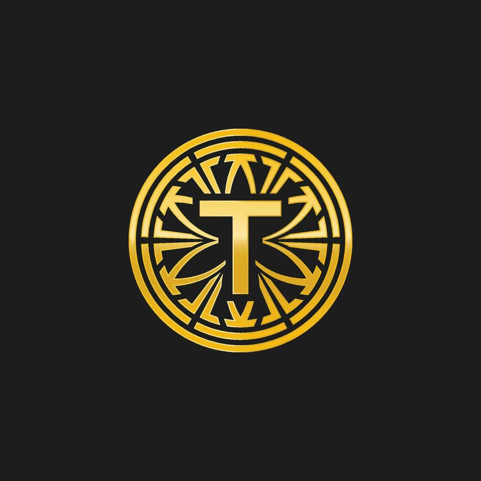 lettera t medaglione emblema iniziale cerchio distintivo logo vettore