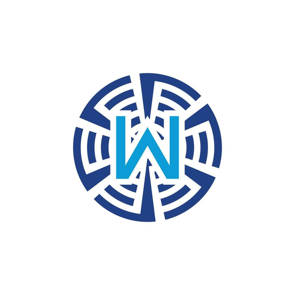 iniziale lettera w circolare tecnologia emblema logo vettore