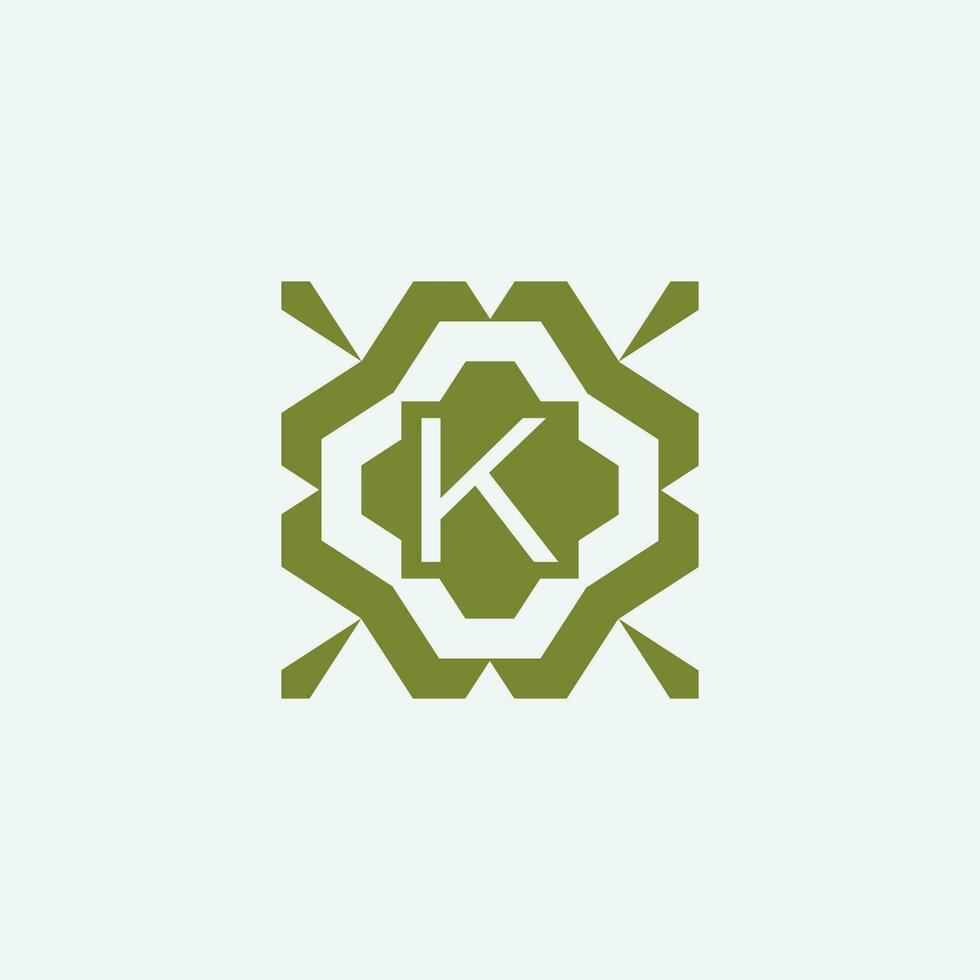 iniziale lettera K ornamentale semplice tribale modello telaio naturale logo vettore