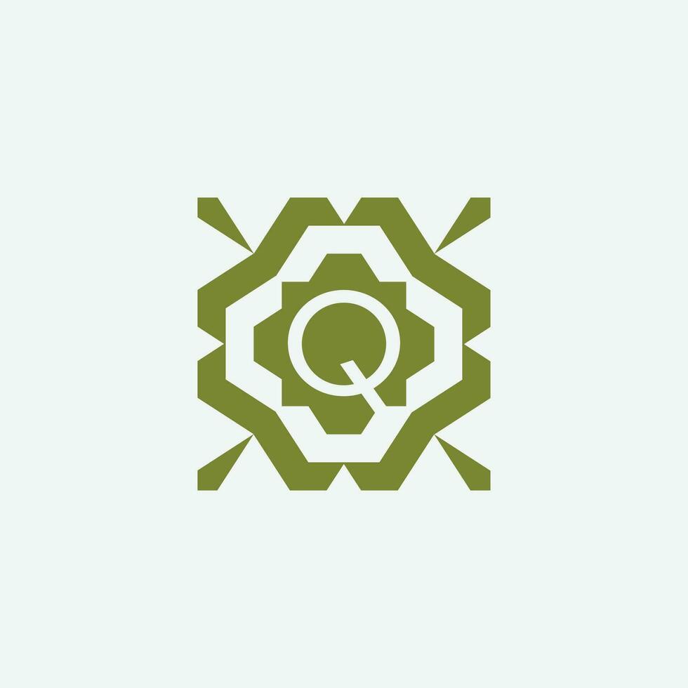 iniziale lettera q ornamentale semplice tribale modello telaio naturale logo vettore