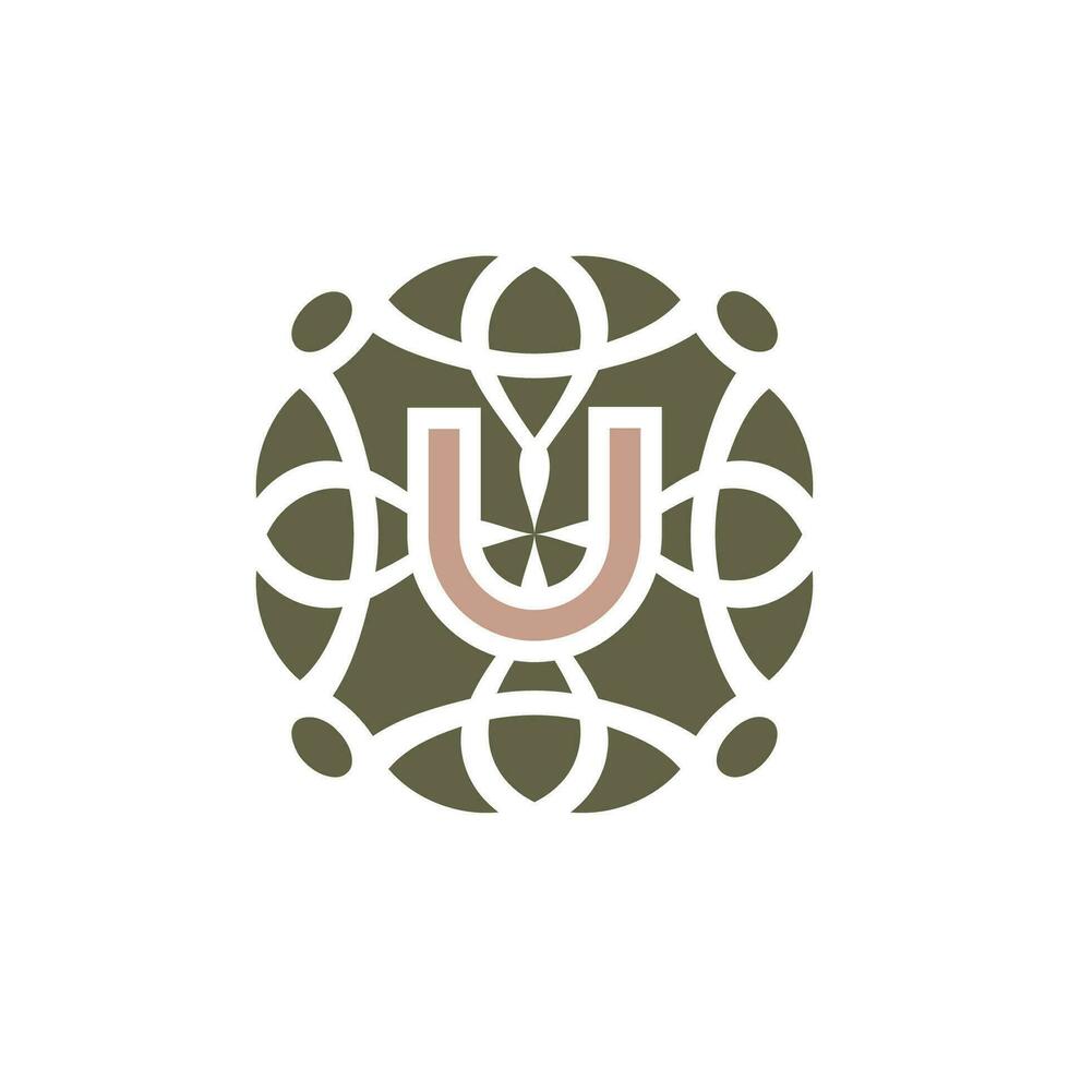 iniziale lettera u ornamentale elegante modello emblema telaio logo vettore