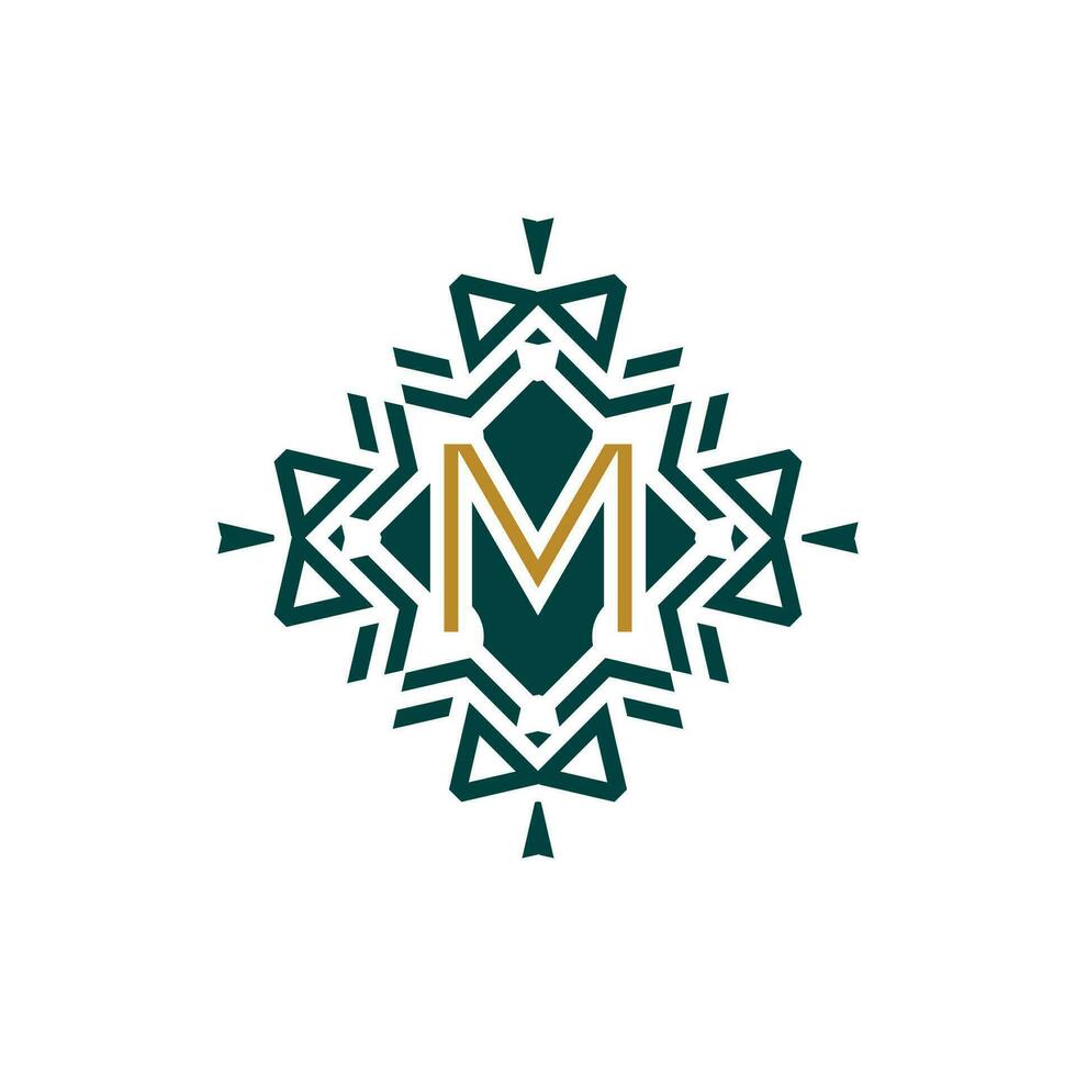 iniziale lettera m astratto antico modello emblema decorativo logo vettore