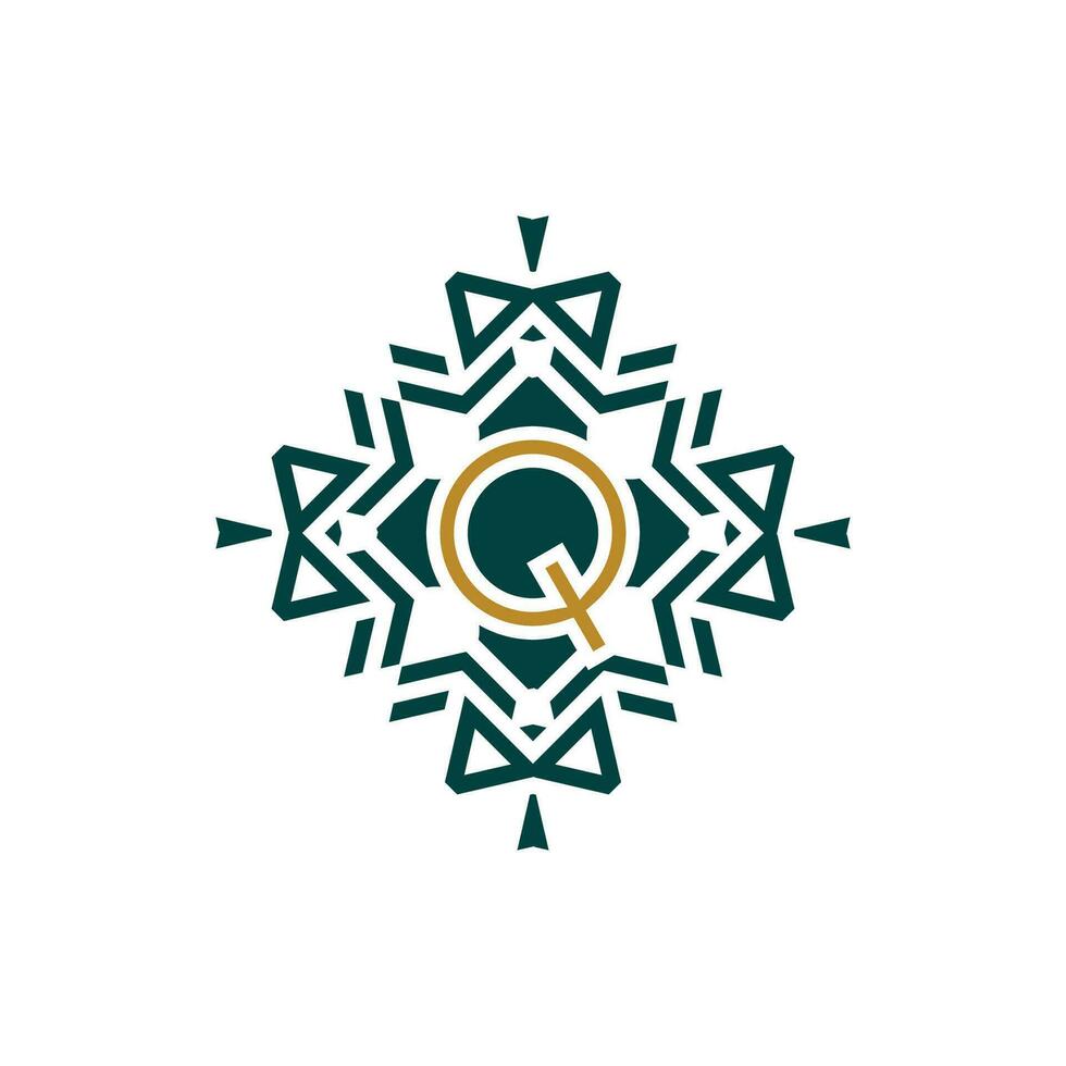 iniziale lettera q astratto antico modello emblema decorativo logo vettore