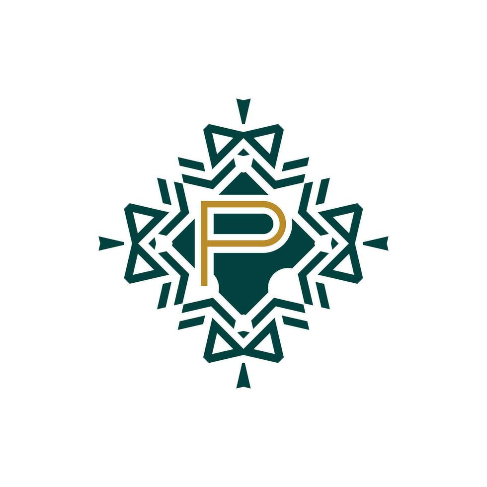 iniziale lettera p astratto antico modello emblema decorativo logo vettore
