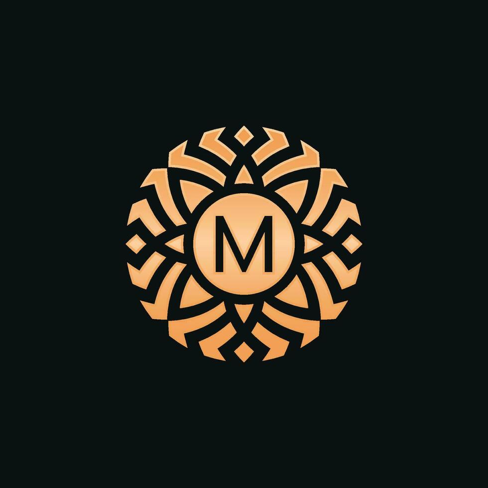 iniziale lettera m astratto floreale medaglione emblema logo vettore