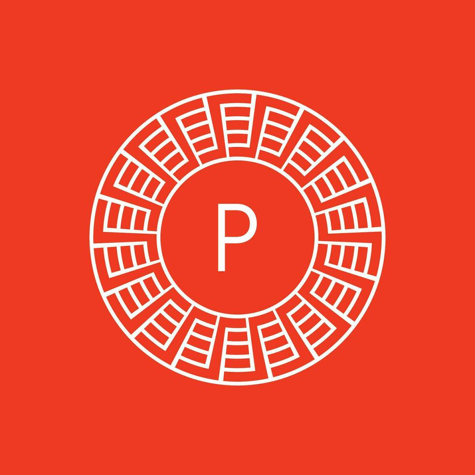 iniziale lettera p ornamentale emblema telaio cerchio modello logo vettore