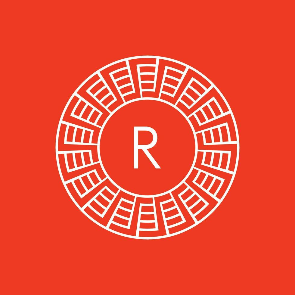 iniziale lettera r ornamentale emblema telaio cerchio modello logo vettore