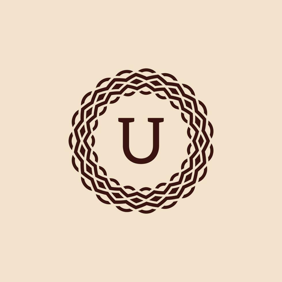 semplice e elegante iniziale lettera u ornamentale cerchio telaio logo vettore
