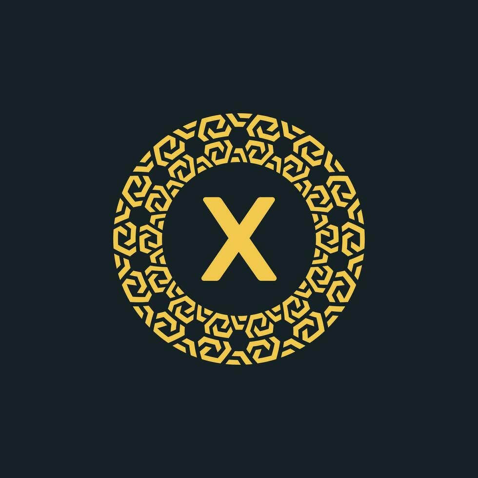 ornamentale iniziale lettera X cerchio emblema telaio logo vettore