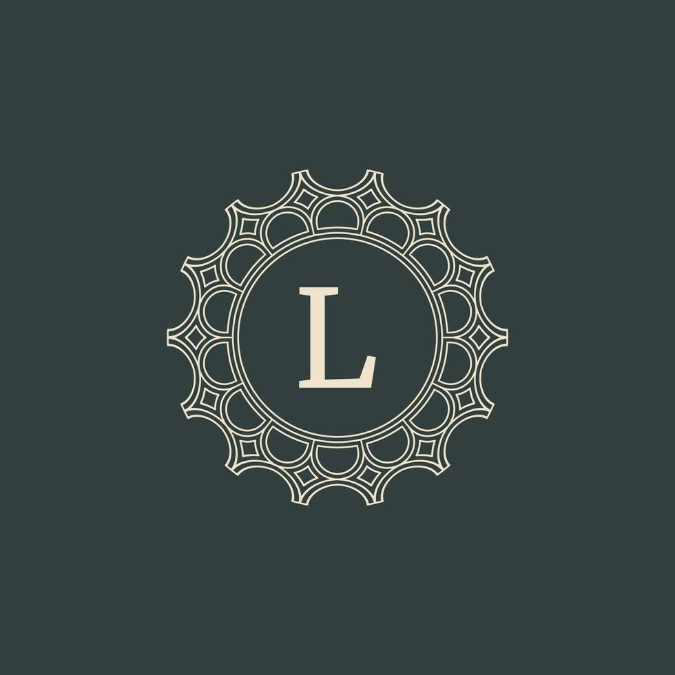 elegante lettera l ornamentale floreale cerchio telaio confine logo vettore