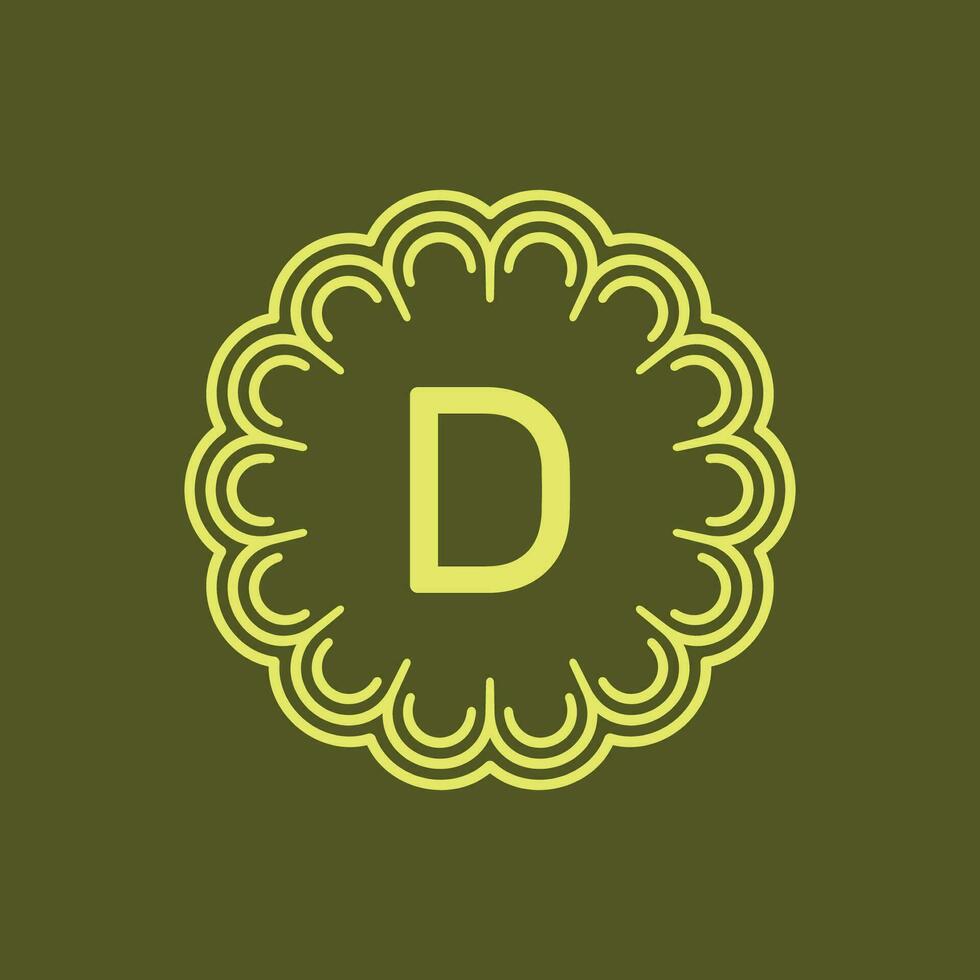 iniziale lettera d floreale alfabeto cerchio emblema distintivo logo vettore