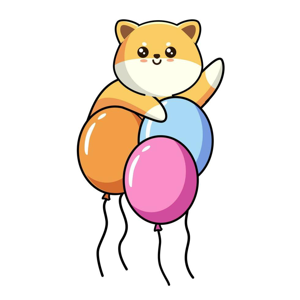 carino poco shiba inu con figura uno, blu Palloncino e arco cravatta vettore