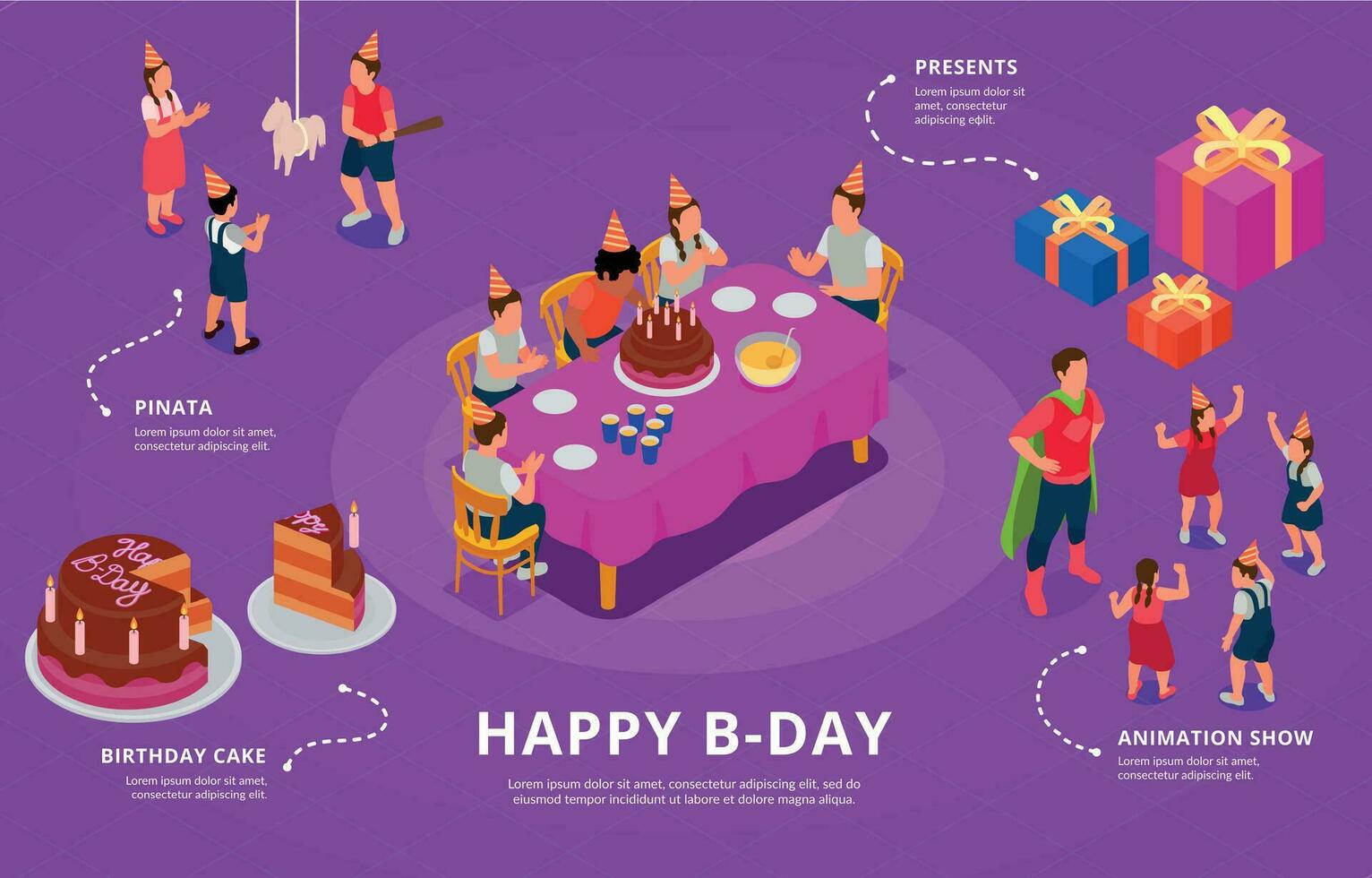 isometrico compleanno festa Infografica vettore