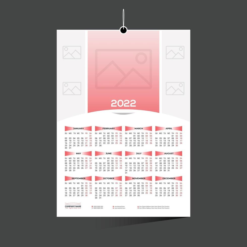 disegno del calendario 12 mesi 2022 di colore rosso vettore