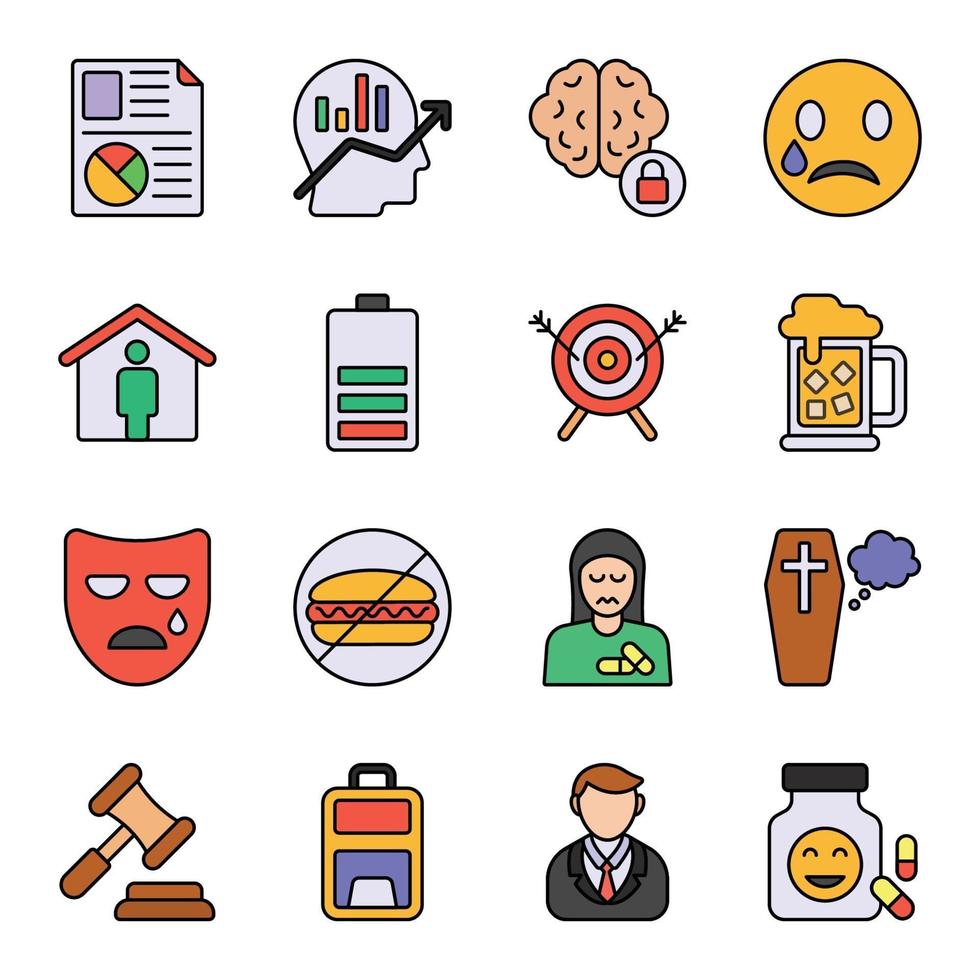 icone colorate di ansia e depressione vettore