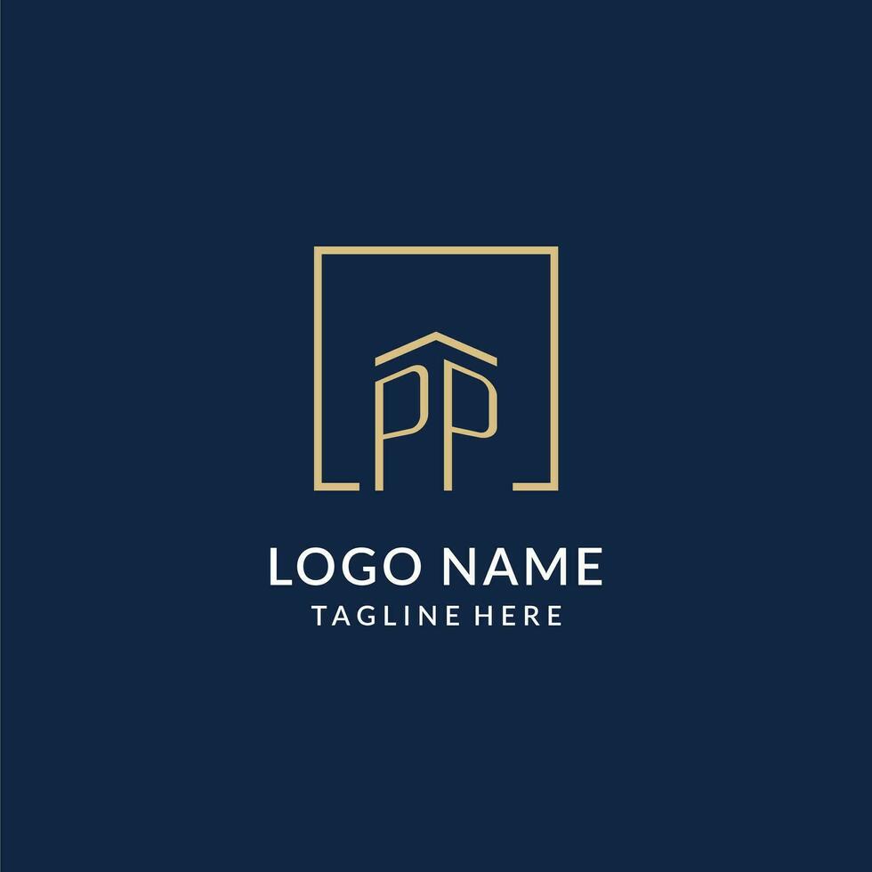 iniziale pp piazza Linee logo, moderno e lusso vero tenuta logo design vettore