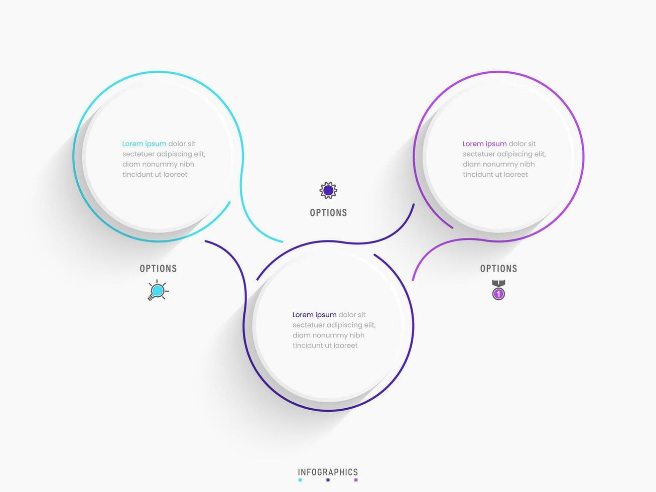 modello di progettazione di etichetta infografica vettoriale con icone e 3 opzioni o passaggi. può essere utilizzato per diagramma di processo, presentazioni, layout del flusso di lavoro, banner, diagramma di flusso, grafico informativo.