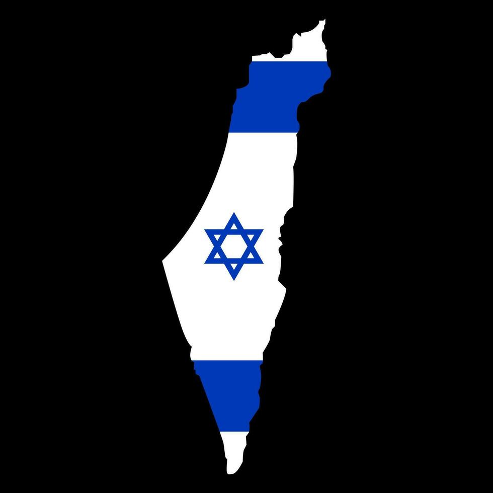 Israele carta geografica nel il colori di il nazionale bandiera con david stella. vettore illustrazione blu e bianca israeliano carta geografica isolato su nero sfondo