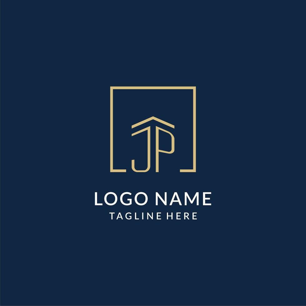 iniziale jp piazza Linee logo, moderno e lusso vero tenuta logo design vettore