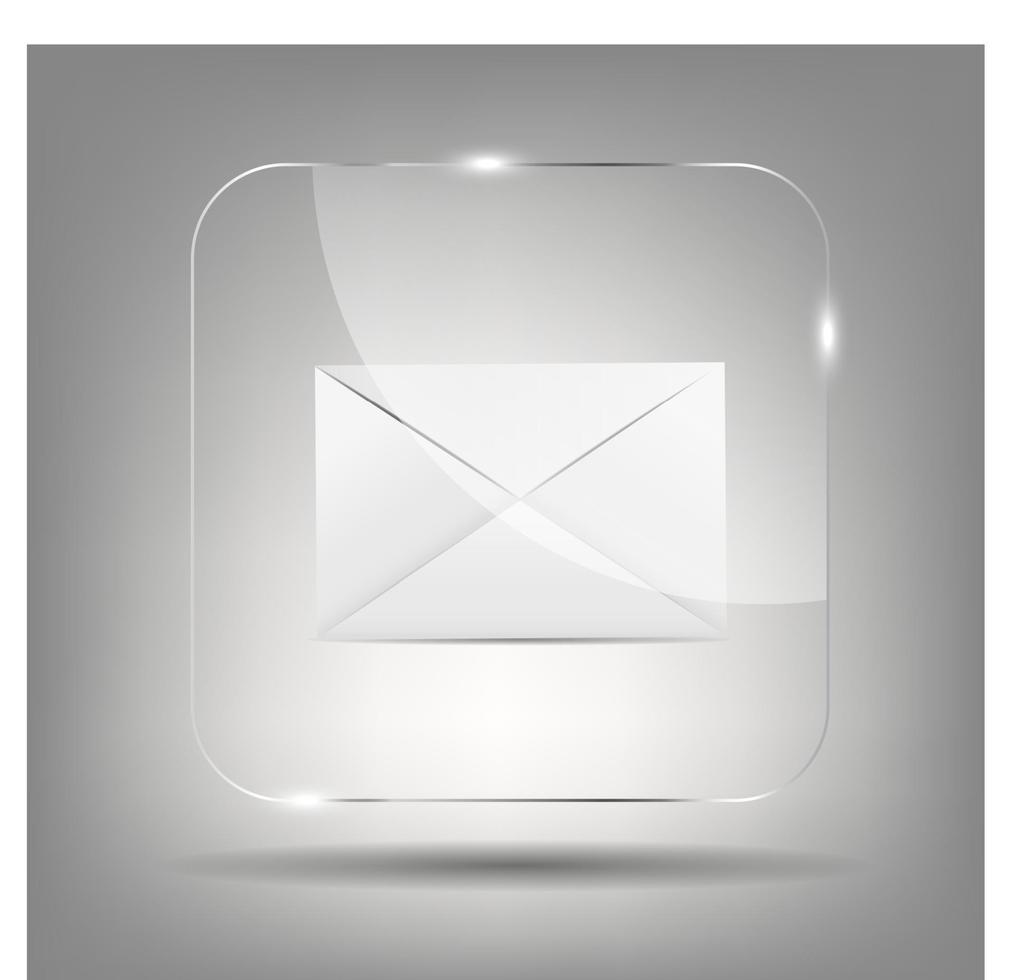 icona della posta nell'illustrazione vettoriale del pulsante di vetro