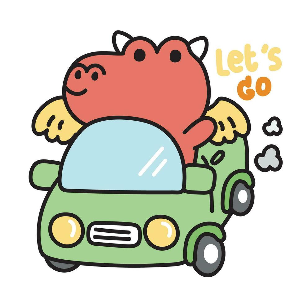 carino Drago guidare un' auto.jurassic animale cartone animato mano disegnato.cinese zodiaco. vettore
