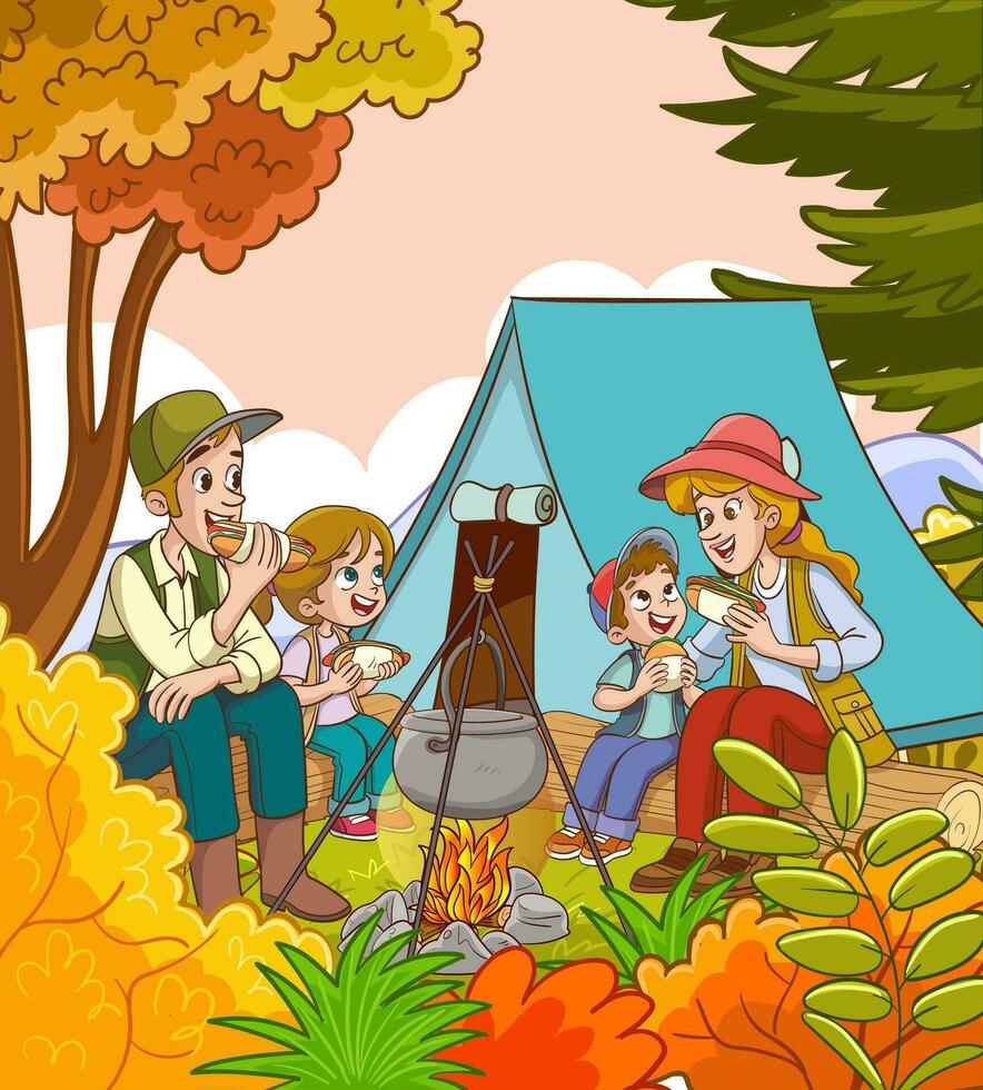vettore illustrazione di famiglia campeggio