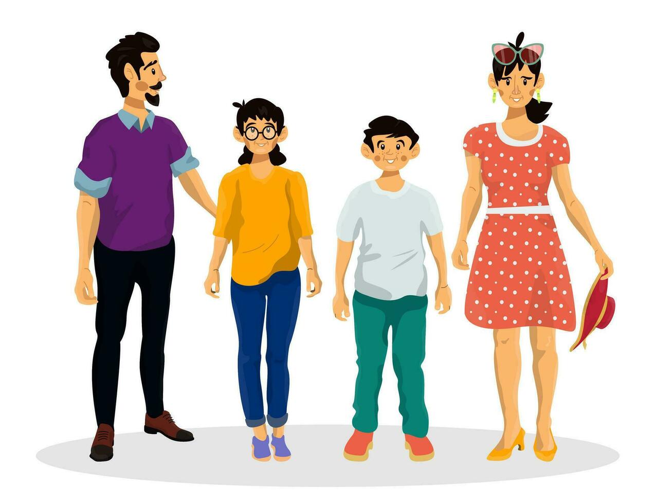 vettore cartone animato illustrazione di contento famiglia. papà, mamma, e loro bambini figlio e figlia.