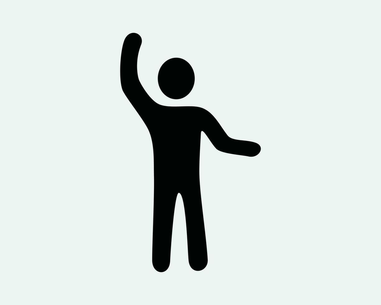 uomo allungamento icona cartello simbolo bastone figura maschio uomini gesto esercizio aumentare mano punto puntamento vettore eps Immagine illustrazione opera d'arte clipart