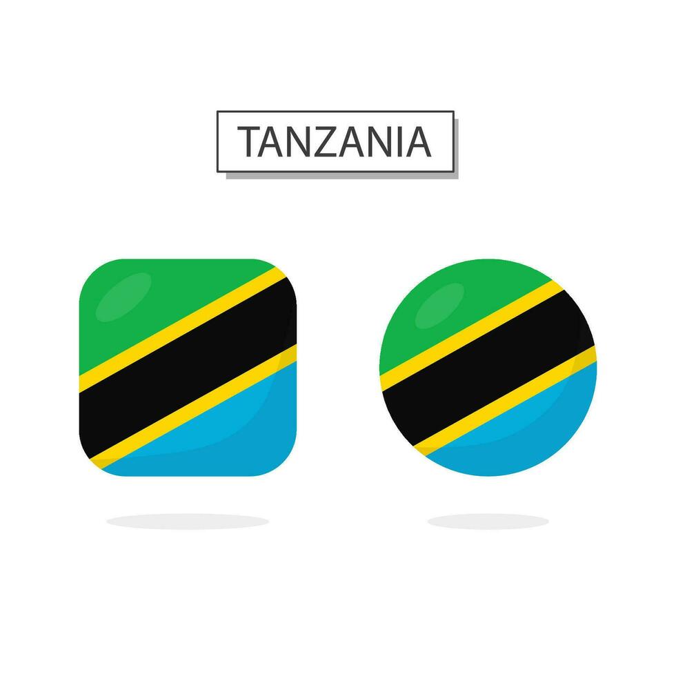 bandiera di Tanzania 2 forme icona 3d cartone animato stile. vettore