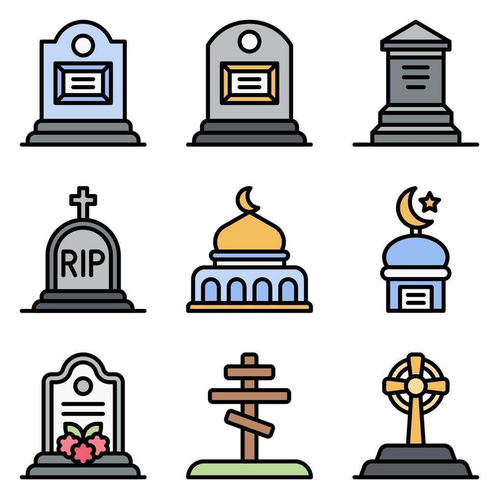 set di icone vettoriali relative al funerale, stile pieno