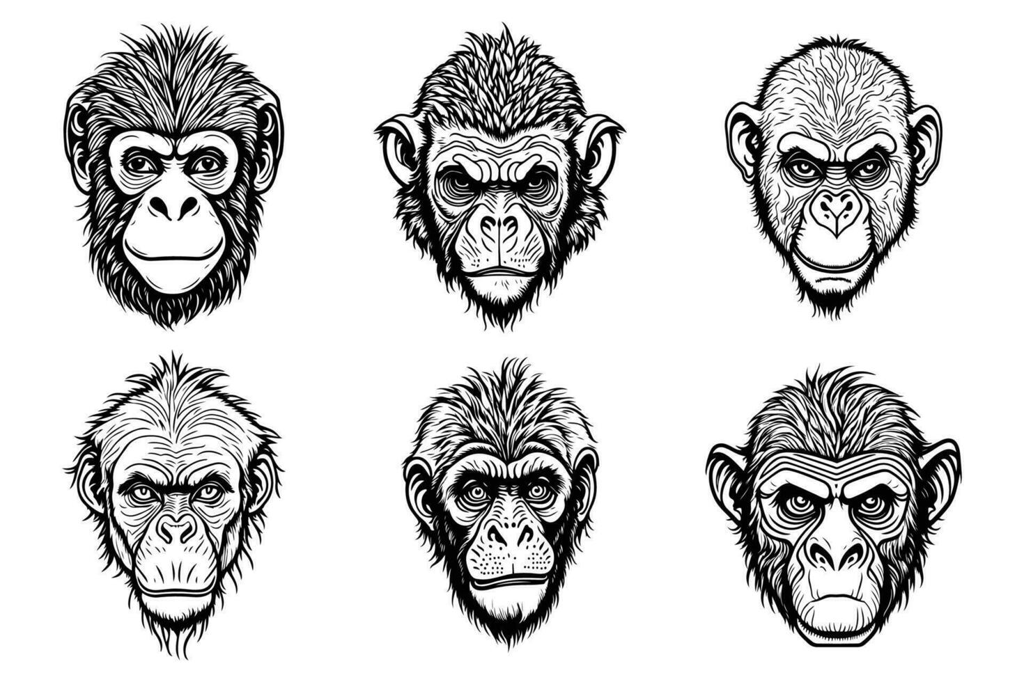 scimmia viso con arrabbiato e divertente espressione. scimmia testa logo vettore impostare, scimmia viso logo isolato. scimmia logo, icona illustrazione. animale animale domestico logo vettore