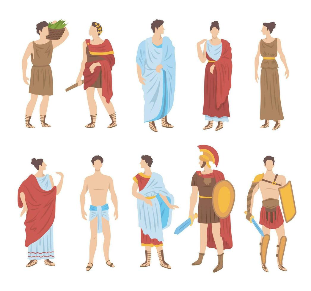 cartone animato colore personaggi antico Roma persone impostato concetto. vettore