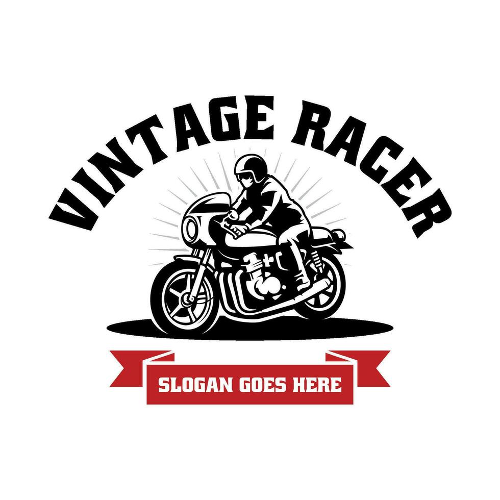 motociclo e motociclista silhouette logo illustrazione vettore