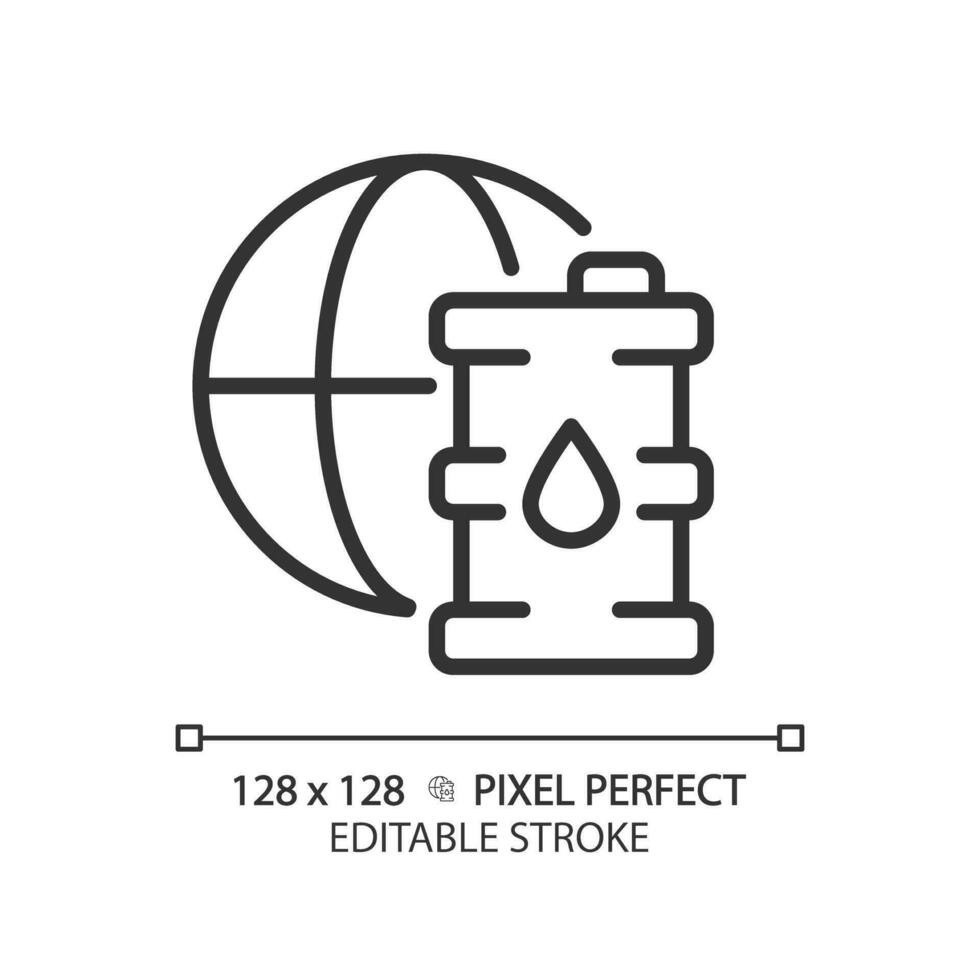 globale olio consumo lineare icona. energia domanda. In tutto il mondo attività commerciale. fossile carburante. petrolio industria. magro linea illustrazione. contorno simbolo. vettore schema disegno. modificabile ictus