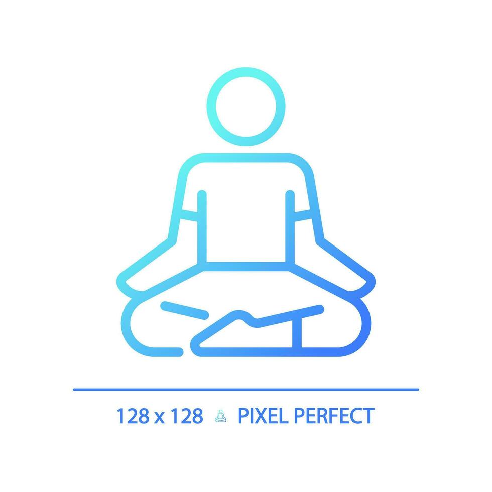 2d pixel Perfetto blu pendenza loto posizione icona, isolato vettore, meditazione magro linea illustrazione. vettore